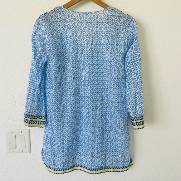 J McLaughlin Tunic Top S Coastal Boho Peasant Blouse Colorful Resort Beachwear - Picture 8 of 16